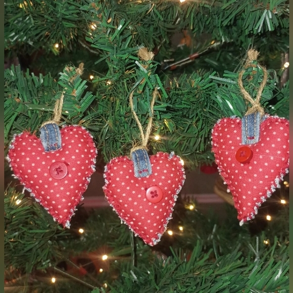 Hand Crafted Other - (3) Handcrafted Heart Ornaments